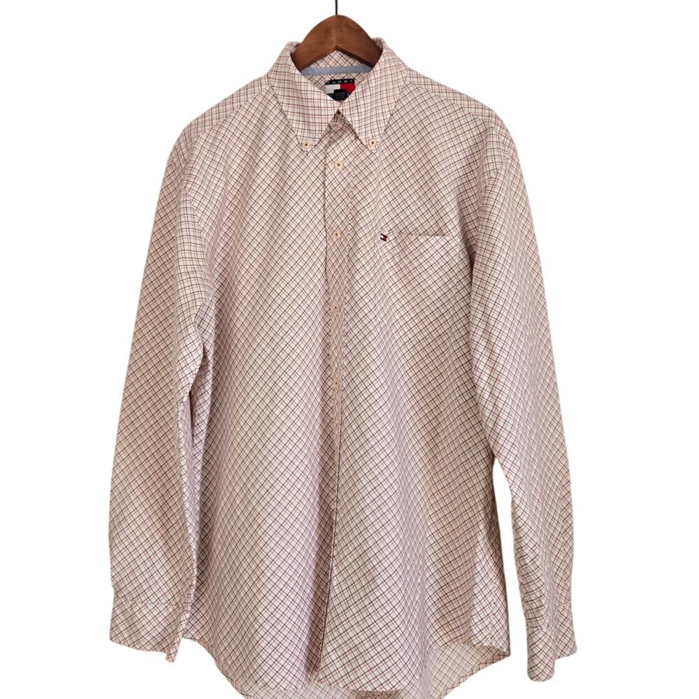 Vintage Y2K 90's Preppy Americana Grunge Tommy Hilfiger Tattersall Button Down L